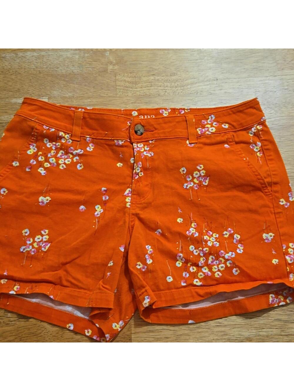 a.n.a Orange Floral Twill Shorts Size 8
